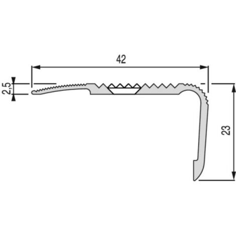 Dinac – Nez de marche strié en aluminium anodisé L.3.00m – 14 trous entraxe 220mm – Pose en applique intérieur/extérieur – Usage tertiaire - ALU43V (1/4)