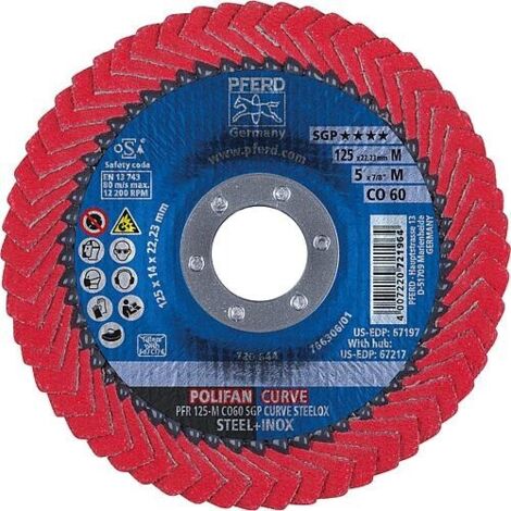 Pferd – Disque à lamelles 125mm G60 – Grain céramique pour acier inoxydable – Alésage 22,23mm – Meulage de surface et ébavurage