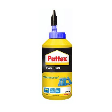 Pattex Bois Hout Waterproof, Biberon de colle à bois résistante, Colle vinylique pour montage, assemblage, placage ou contrecollage en milieu humide et chaud, 750 g