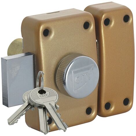 Verrou de sûreté à bouton de sûreté et cylindre 45 mm entrouvant par 2 - Huisserie bois City 25 - ISEO CITY (1/2)