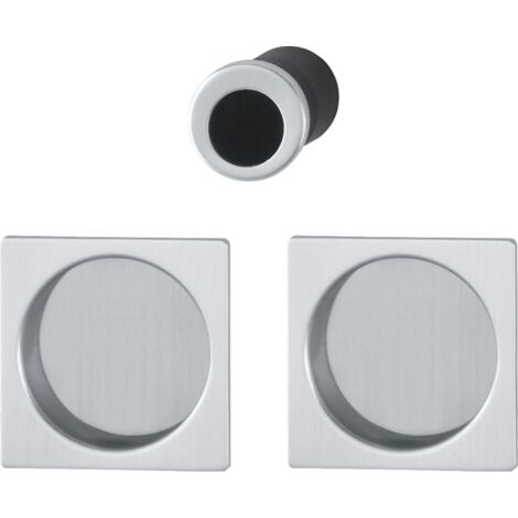 manœuvres encastrées rosace carrée pour porte coulissante intérieure aluminium aspect chromé satiné - HOPPE (1/4)