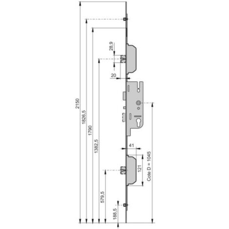 Crémone Fercomatic 5 points – Verrouillage automatique – Entraxe 70 mm – Carré 7 mm – Acier traité ferGUard – 6331740201