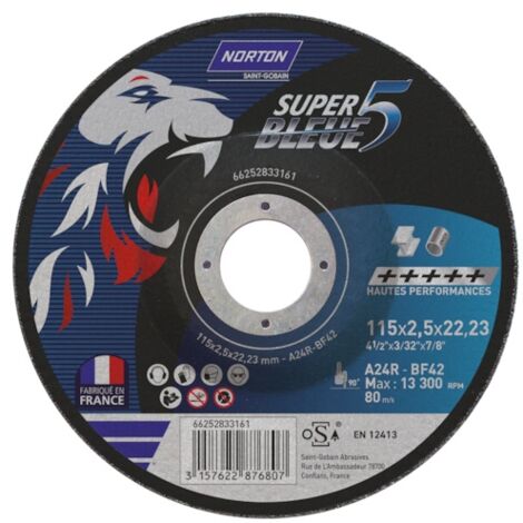 Norton – Disque à lamelles 125mm grain zirconium – Pour acier et inox – Vitesse de coupe élevée – Fabrication française