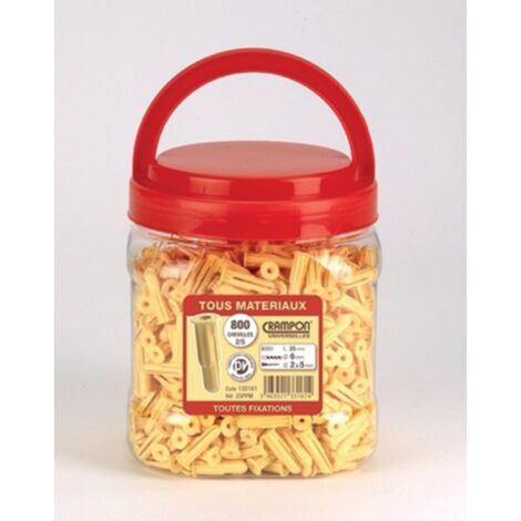 Lot de 800 chevilles d'isolation 25mm – Pour vis de 2 à 5mm – Polypropylène beige – Ø perçage 6mm pour fixation solide – Vinmer