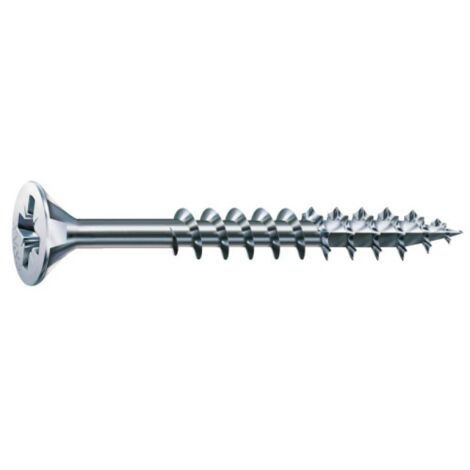 Vis à bois aggloméré tête fraisée empreinte pozidriv acier zingué blanc partiellement filetées Wirox. Ø 5 mm. longueur 120 mm. b - SPAX FRANCE