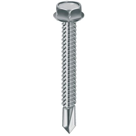 Vis autoperceuse tête hexagonale avec embase acier zingué blanc entièrement filetées, diamètre 4,8 mm, longueur 60 mm, boîte de - VISWOOD