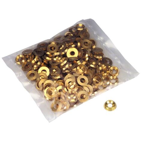 Rondelles cuvettes embouties laiton poli pour vis Ø5mm diamètres extérieurs haut 12mm et bas 16mm sachet de 100 p