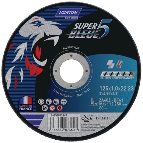 Norton – Disque à tronçonner 125mm – Oxyde d'aluminium pour acier inoxydable – Vibration réduite – Boîte de 25 unités - 5-inox-125x1