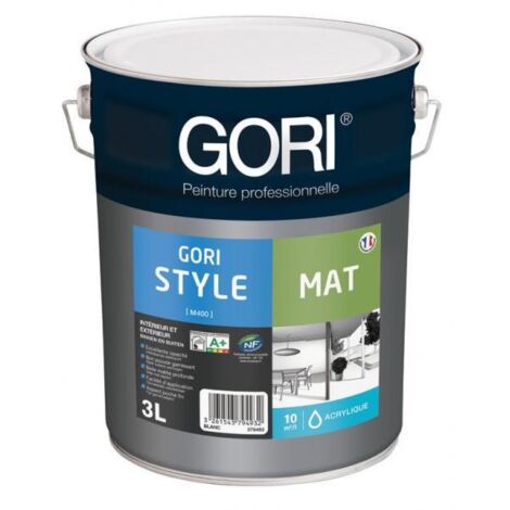 Peinture blanche mate acrylique 3L – Finition poché fin – Sec au toucher en 2h – Recouvrable en 6h – Pour murs et plafonds intérieurs – Gori (1/2)