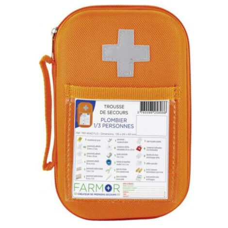 Trousse de secours Plombier 1/3 personnes en EVA Orange Fluo - Farmor