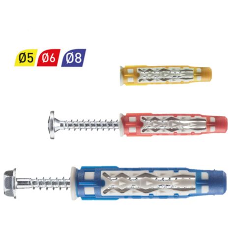 Spit – Cheville universelle bimatière Ø8x50mm – Charge maximale élevée – Pour béton, maçonnerie et plaque de plâtre – Boîte de 50 pièces avec vis 5x65mm
