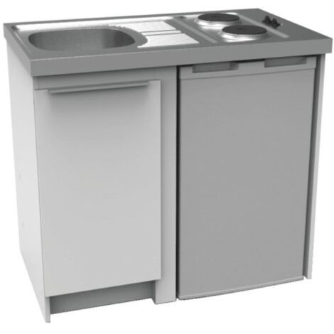 Moderna – Cuisinette complète 100 cm avec évier inox 18/10 – 2 plaques de cuisson électriques 3000W – Réfrigérateur 82L pour petits espaces