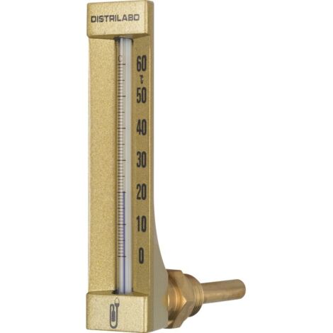 Thermomètre industriel équerre en verre 0-60°C plongeur 63 mm moyen modèle - DISTRILABO