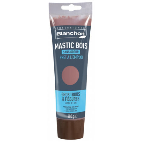 Blanchon – Mastic à bois 400g – Rebouchage sans retrait jusqu'à 1 cm – Formule à base de résine – Pour tous types de bois – Prêt à l'emploi - TUBE 400 G