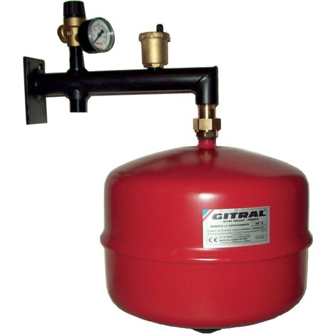Gitral – Vase d'expansion 25 litres – Raccord mâle 20x27 – Console avec purgeur d'air et clapet – Soupape mano incluse - KMB25