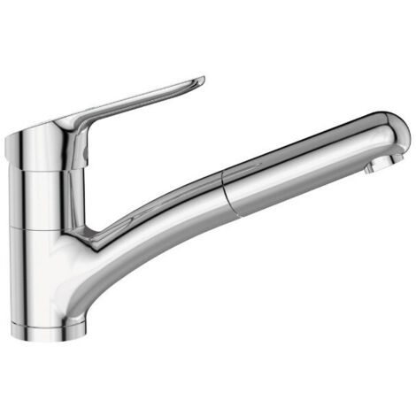 Porcher – Mitigeur de cuisine à douchette amovible – Bec orientable – Cartouche Ø 38 mm – Limiteur de débit déverrouillable – Fixation rapide Easyfix (1/2)