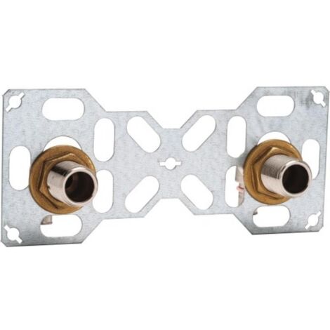 Riquier – Platine double robinetterie murale – Entraxe 150 mm – Fixation raccord – Filetage plomberie – Pour systèmes de plomberie