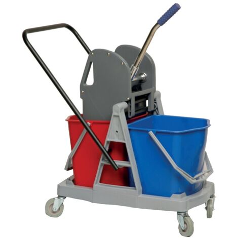 Chariot de lavage sur roulettes avec presse à mâchoires et 2 seaux de 18 litres guidon réversible