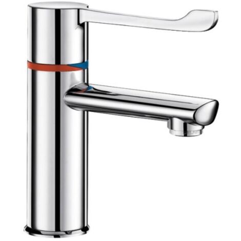 Delabie – Mitigeur de lavabo thermostatique séquentiel chromé – Hauteur 95mm, saillie 120mm, levier coudé, installation sur plage – Débit 5L/min (1/4)