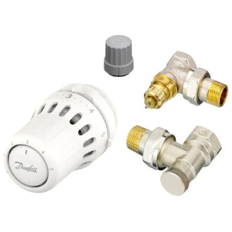 Danfoss – Kit tête thermostatique React avec vanne RA-FN 15 équerre – Coude de réglage RLV-S – Réglage 8-28 °C pour chauffage (1/4)