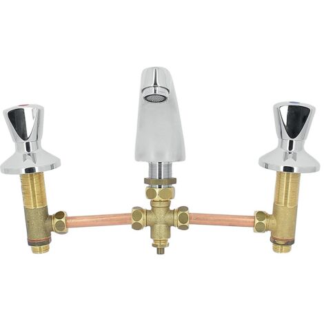 Mélangeur de lavabo 3 trous – Entraînement 200 mm – Bec fixe type triangle – Croisillons métal pour robustesse