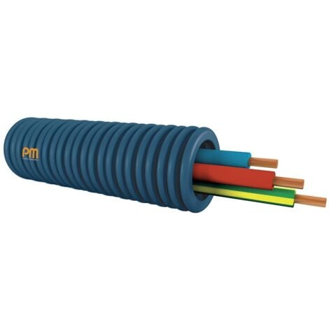 Gaine ICTA préfilée 3x2,5mm² Ø 20 mm HO7V-U bleu-rouge-vert/jaune couronne 100 m - PM PLASTIC MATERIALS
