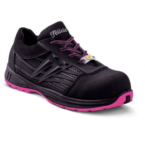 Gaston Mille – Chaussures de sécurité basses femme S3 ESD noir-rose pointure 39 – Tige textile respirante – Semelle antidérapante PU/TPU