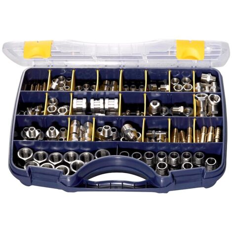 Prevost – Mallette de 105 pièces raccords air comprimé – Raccords en laiton nickelé – Filetage mâle 1/4'', 3/8'', 1/2'' – Pression 0 à 15 bars