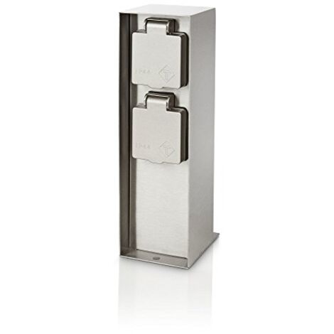 Philips – Borne d'alimentation extérieure 2 x 2P+T 230 V IP44 inox – Pour jardins humides – Structure inox résistante aux intempéries (1/5)