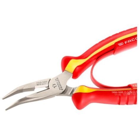 Facom – Pince à becs demi-ronds 160 mm – Becs fins striés pour coupe précise – Isolée jusqu'à 1000 Volts – Pour travaux électriques