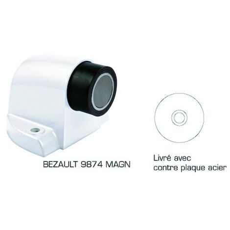 Vachette – Butoir de porte renforcé à ressort – Corps en zamak laqué blanc RAL 9010 – Amortisseur élastomère noir – Force ressort 120 kg