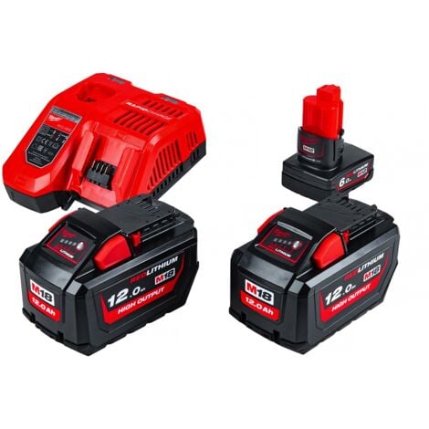 Pack de 3 batteries : 2 batteries 18V et 12AH et 1 batterie 12V et 6Ah HIGH OUPUT M18 HNRG-122 - MILWAUKEE