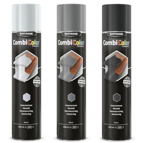 Peinture anti-rouille COMBICOLOR HAMMERTONE aérosol - gris clair martelé - 400 mL - RUST-OLEUM