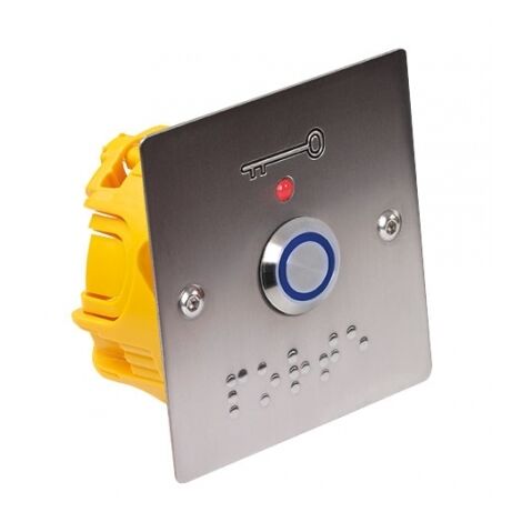 PB19BBL3-B12 Bouton poussoir inox et bleu lumineux plaque carré normes PMR SEWOSY 12-24V