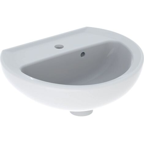 Geberit – Lave-mains demi-rond 40 x 33 cm avec trop-plein asymétrique – Céramique blanche – Trou de robinetterie central – Pour espaces réduits