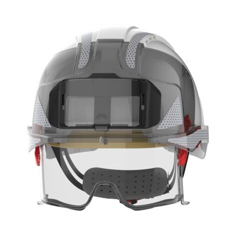 JSP – Casque de chantier ventilé avec sur-lunettes rétractables – Bandes réfléchissantes CR2 – Protection 1000V – Résistance impact 50 Joules