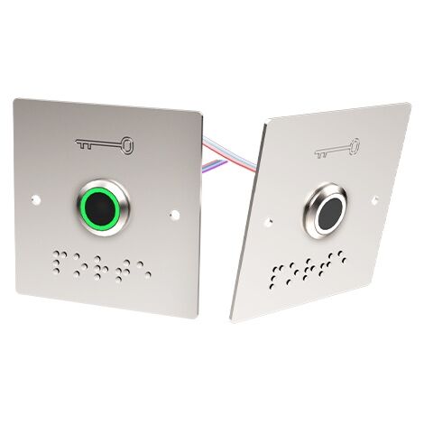 Bouton poussoir sur plaque large pour contrôle d'accès PB19IRE en applique 12/24V - infrarouge sans contact - lumineux - Diamètre 19 mm - SEWOSY