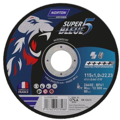 Meule à tronçonner Super Bleue 5 - Ø 115 mm - Épaisseur 1 mm - NORTON