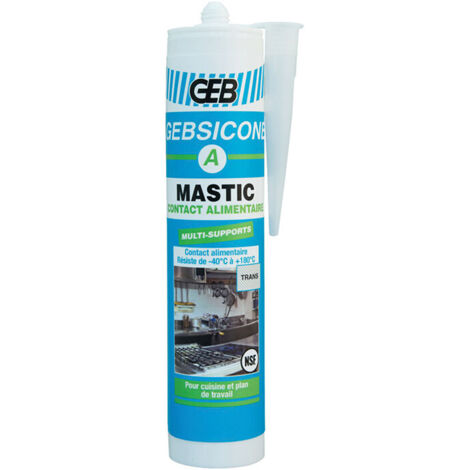 GEB – Mastic silicone alimentaire translucide 280 ml – Résistant de -40°C à +180°C – Collage et étanchéité pour divers supports