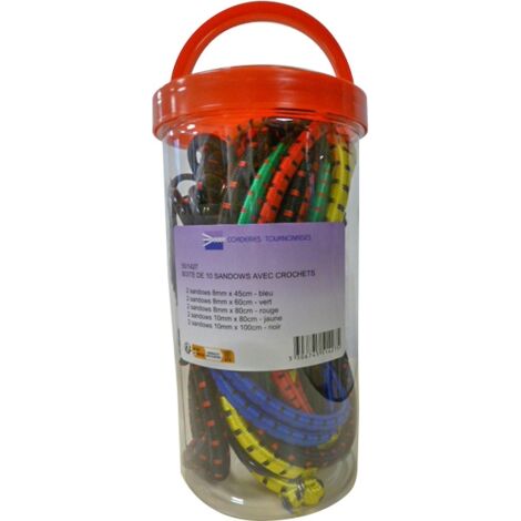 Lot de 10 sandows sur crochets - 8 à 10 mm - 0.45 à 1 m - couleurs assorties - CORDERIES TOURNONAISES (1/5)