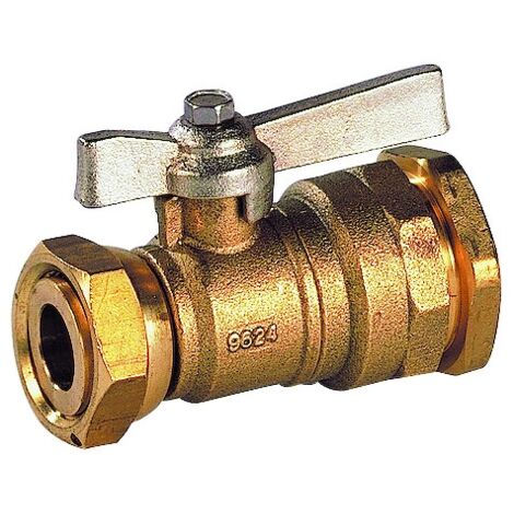 Vanne laiton à boisseau sphérique à écrou tournant 654 manette papillon laiton - Avec écrou prisonnier : Oui - Avec purge : Non - diamètre de raccordement : 3/4"-32mm - SFERACO (1/4)