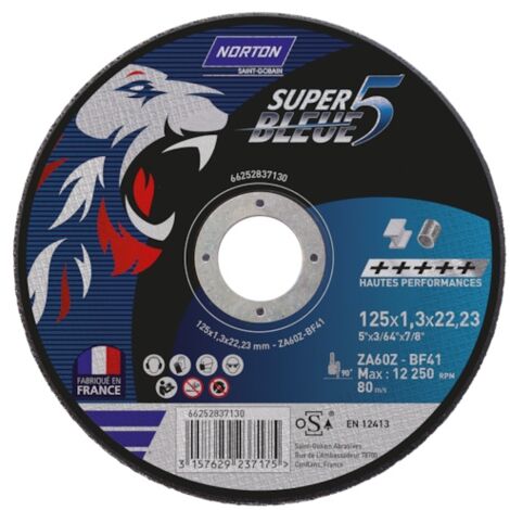 Meule à tronçonner Super Bleue 5 - Ø 125 mm - Épaisseur 1.3 mm - NORTON