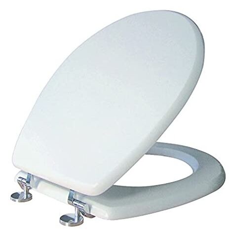 Siamp – Abattant WC HORIZON CLASSIC – MDF blanc – Fixation réglable métal chromé – Angle d’ouverture 98° – Compatible cuvettes normalisées