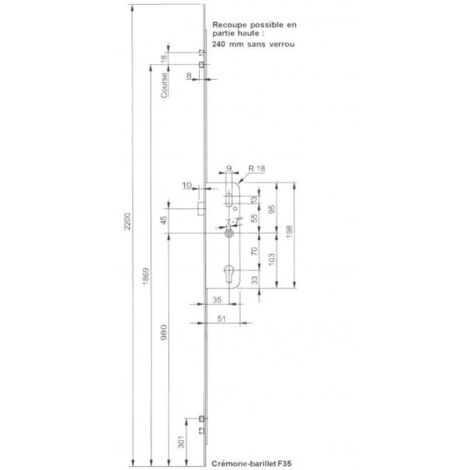Ferco – Crémone barillet 25mm x 70mm – Mécanisme de pêne verrouillage R4 – Compatible portes bois et métal – Installation facile avec gabarit