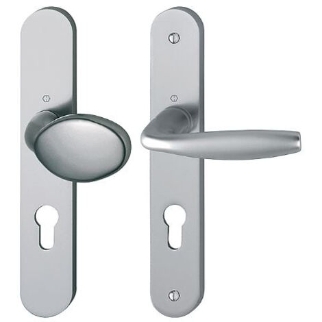Ensemble de béquille New York - HOPPE AG - Aspect inox - Plaque 234 x 38 mm - entraxe de fixation 195 mm - Palière - clé I (1/4)