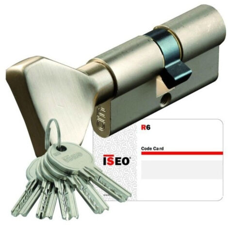 Iseo Cavers – Cylindre de serrure à bouton laiton nickelé – S’entrouvrant – 6 goupilles – 5 clés réversibles – Pour haute sécurité