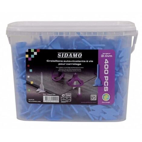 Sidamo – Seau de 400 croisillons auto-nivelants à vis 3.0 mm – Pour joints de carrelage de 1 à 3 mm – Pour carreaux jusqu'à 20 mm d'épaisseur