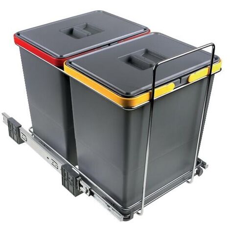 Poubelle tri-sélectif sous-évier de cuisine 2 bacs - 2 x 18 litres - fixation fond du caisson - fil chromé - panier anthracite - ELLETIPI