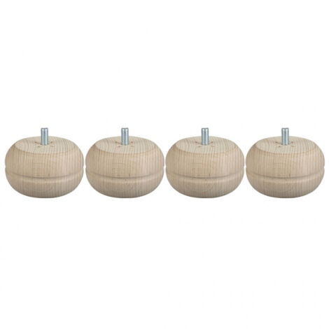 Lot de 4 pieds de meuble boule fixes en hêtre brut – 5 cm de hauteur – Blanc/beige – Charge 50 kg – Fixation à vis – Cime