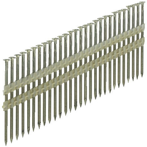 Pointes en bande 34° 3.1x63 Annelées Inox Tête bombée - Sans gaz - Boite de 2200 clous - ARCA - SPB343163AITB